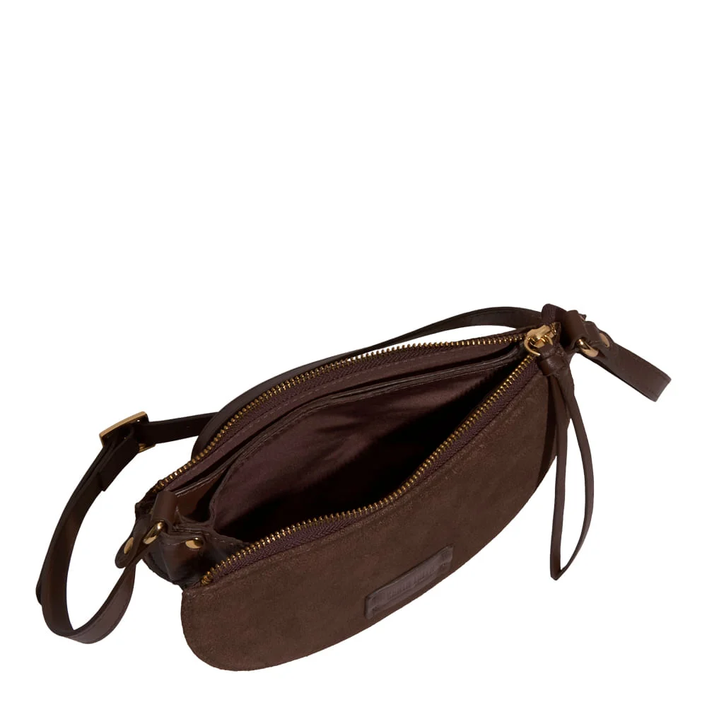 Bolsa Pequena Couro Camurça Marrom Dark Alça Transversal - vista 3 de 3