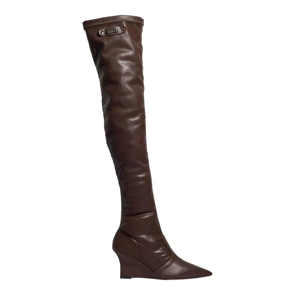 Bota Napa Strech Cano Alto Marrom Dark Anabela - vista 1 de 3