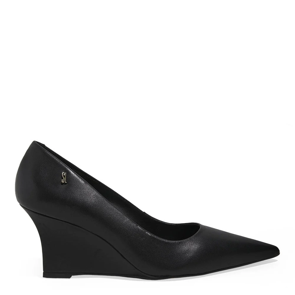 Scarpin Anabela Couro Pelica Soft Salto Médio Preto - vista 1 de 3