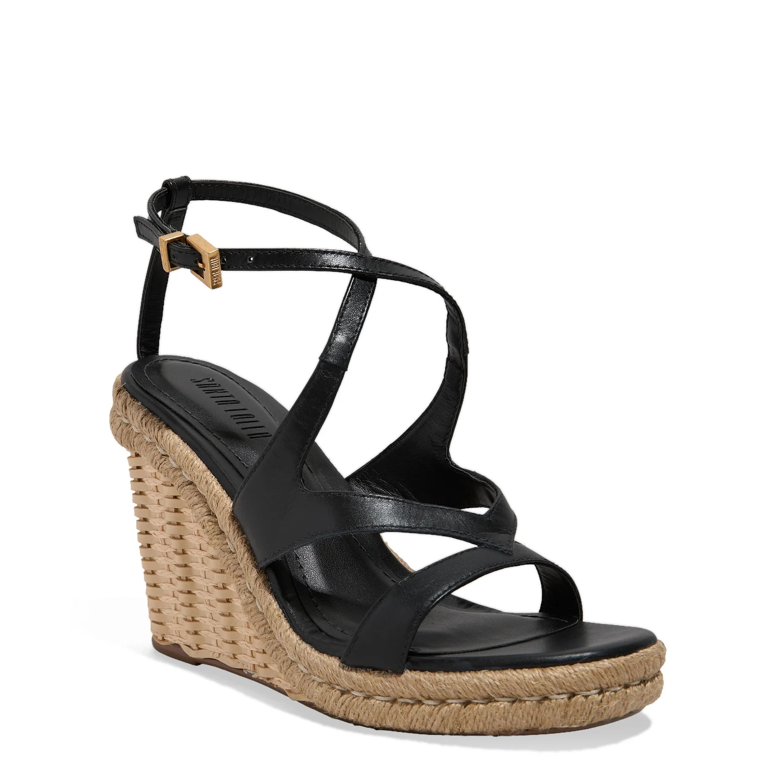 Sandália Espadrille Couro Anabela Preto - vista 3 de 5