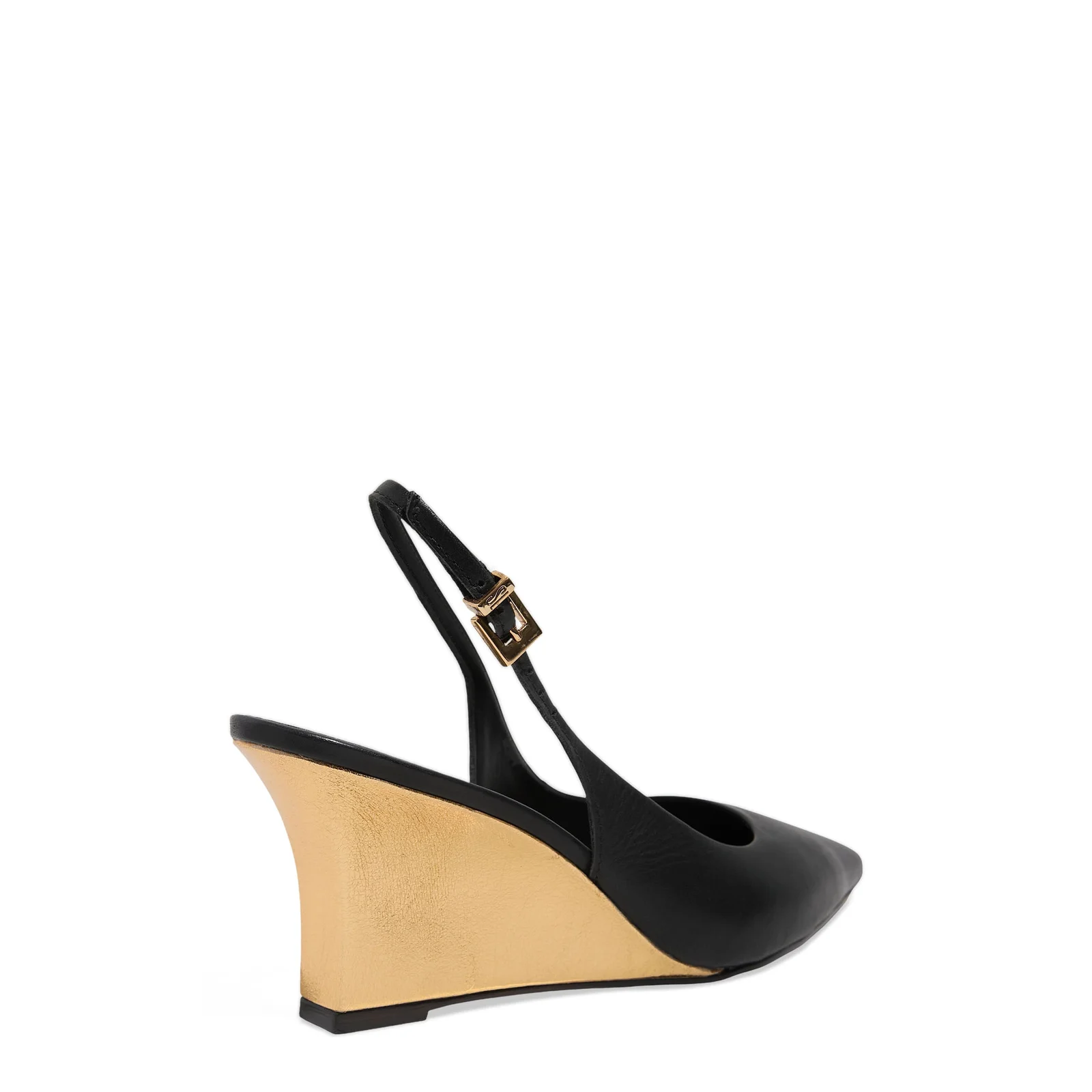 Scarpin Sligback Anabela Couro Pelica Soft Preto - vista 3 de 4