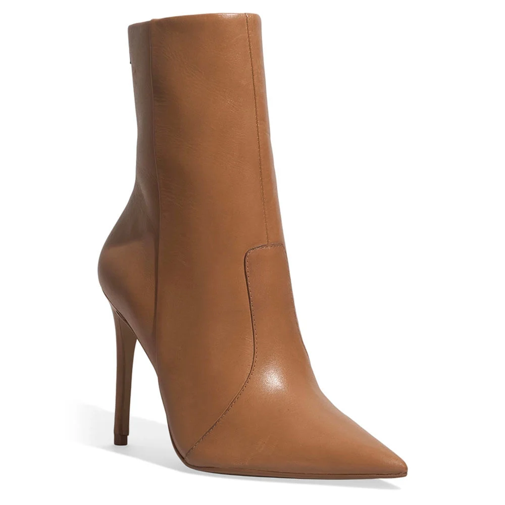 Bota Couro Cano Baixo Caramelo Salto Alto - vista 2 de 3