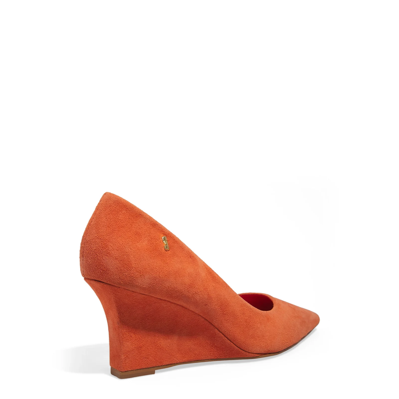 Scarpin Anabela Couro Camurça Salto Médio Laranja Pomelo - vista 3 de 3