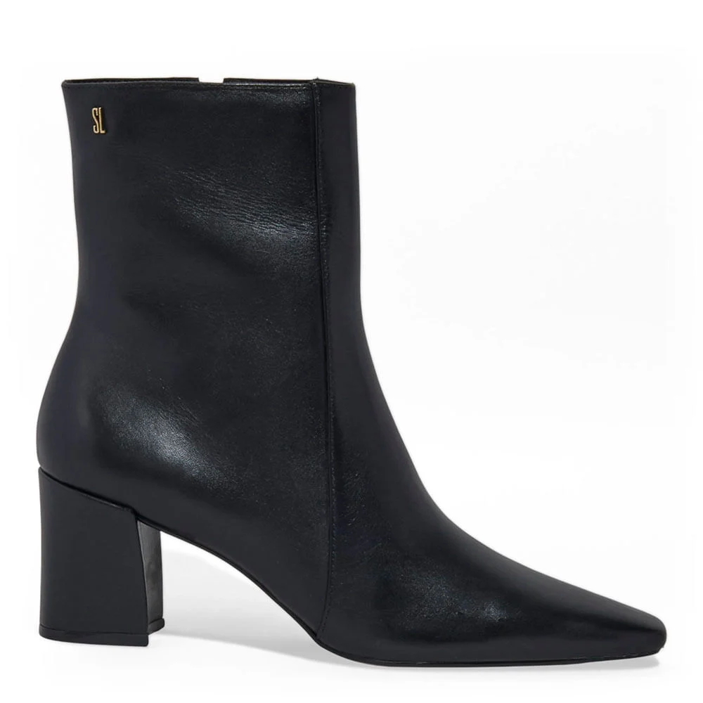 Bota Couro Cano Médio Preto Salto Bloco - vista 2 de 3