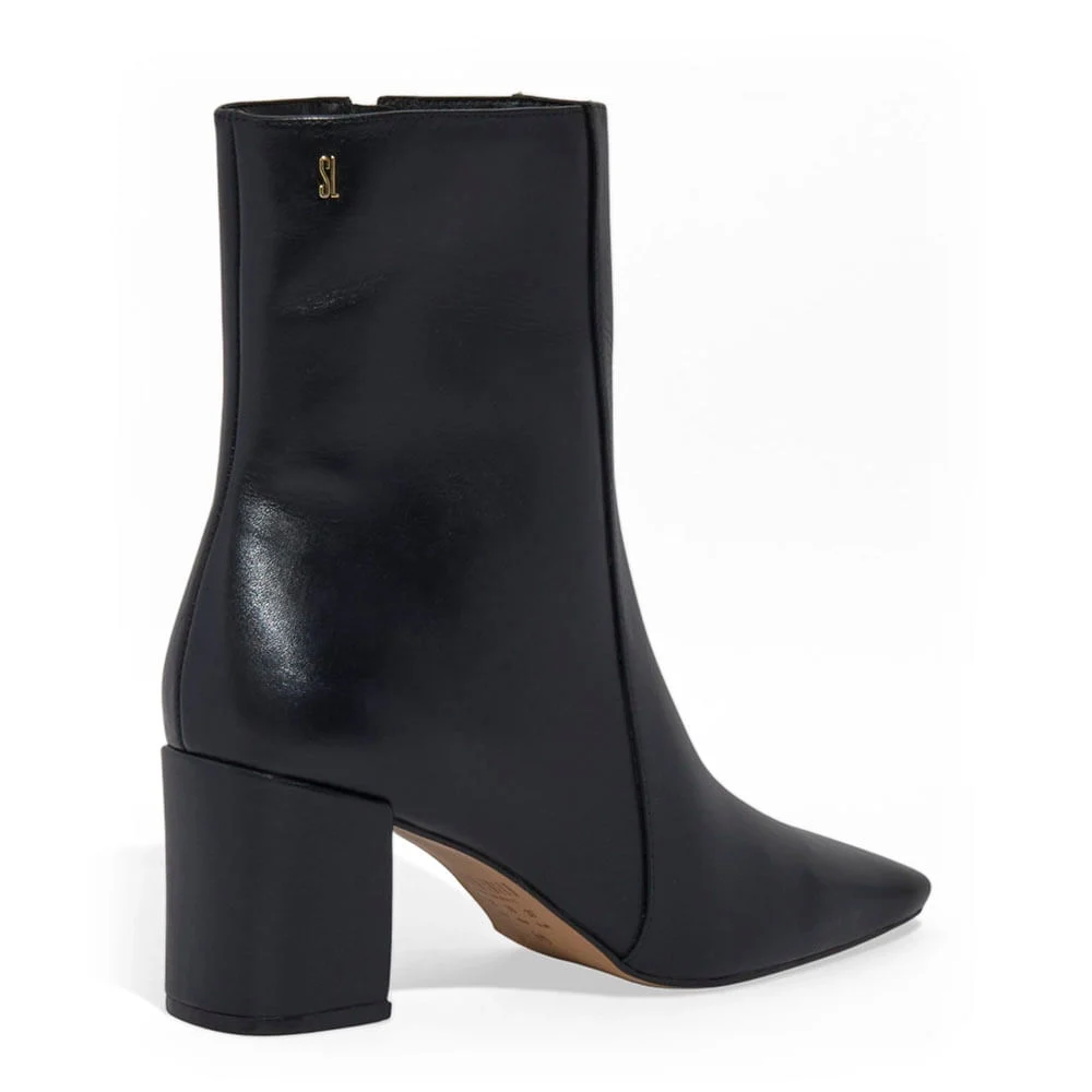 Bota Couro Cano Médio Preto Salto Bloco - vista 3 de 3