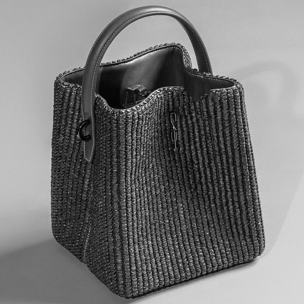 Bolsa Pequena Palha Estruturada Bege Sand - vista 3 de 3
