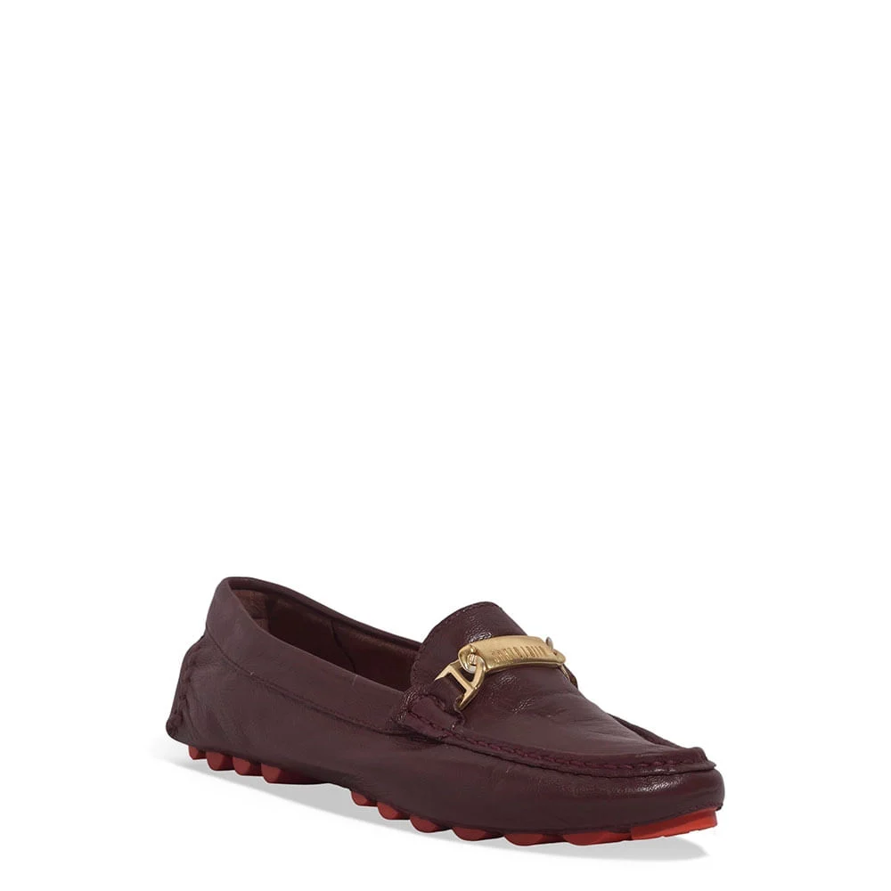 Mocassim Couro Bucato Roxo Beterraba Metal - vista 2 de 5