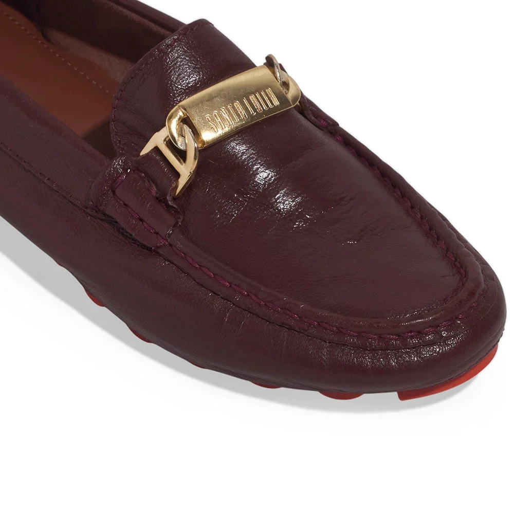 Mocassim Couro Bucato Roxo Beterraba Metal - vista 3 de 5
