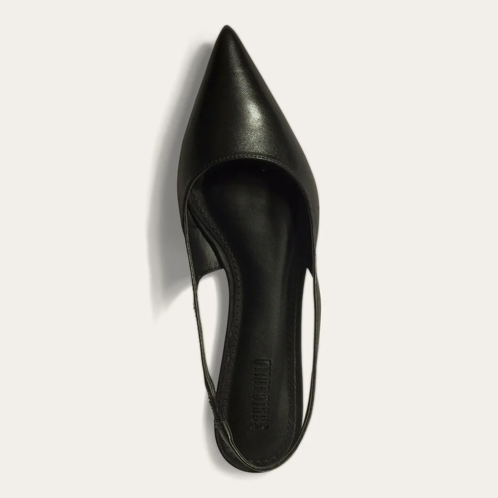 Sapatilha Slingback Bico Fino Couro Nobre Preto - vista 2 de 2