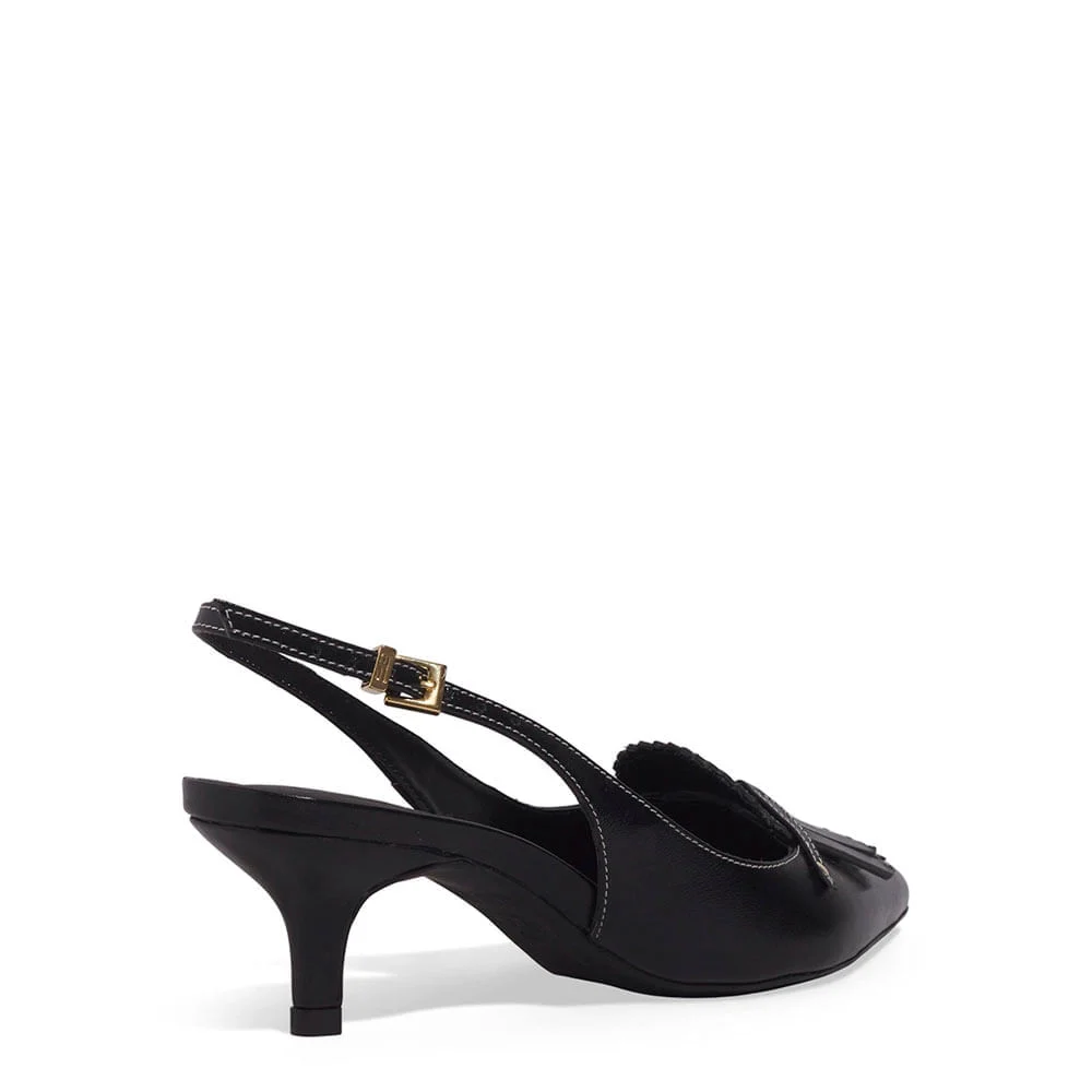 Scarpin Slingback Couro Confort Preto - vista 3 de 5