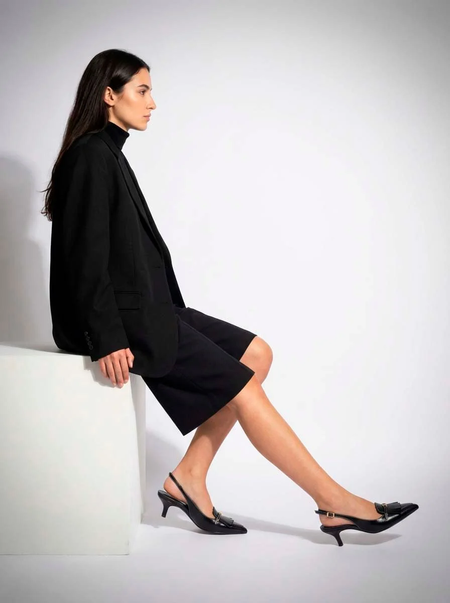 Scarpin Slingback Couro Confort Preto - vista 5 de 5