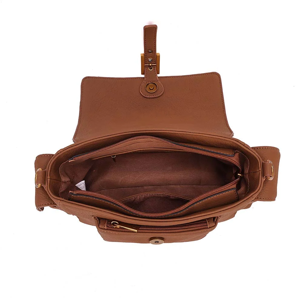 Bolsa Nobuck Média Marrom Safari Fivela Transversal - vista 6 de 6