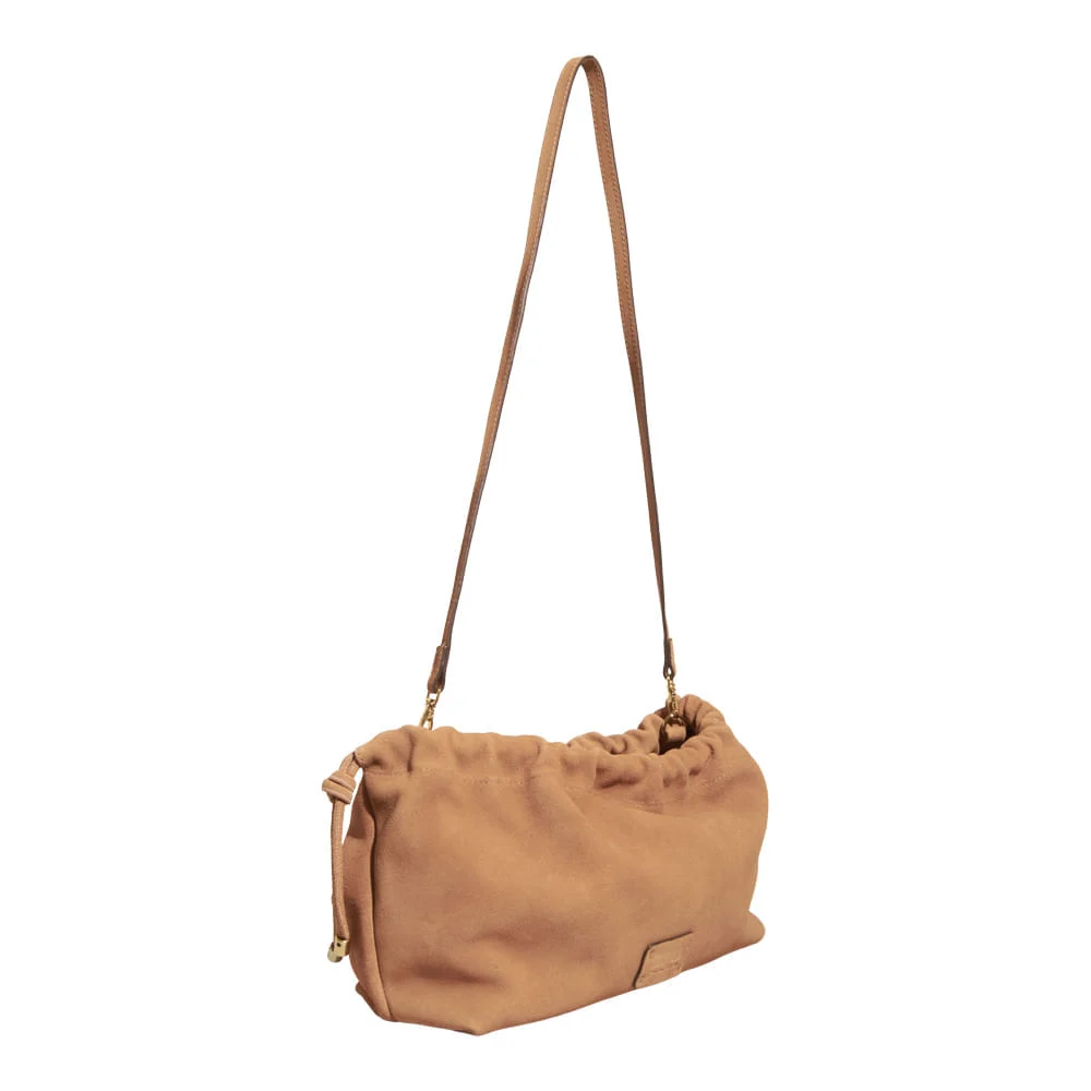 Bolsa Pequena Couro Camurça Marrom Safari Alça Transversal - vista 2 de 5