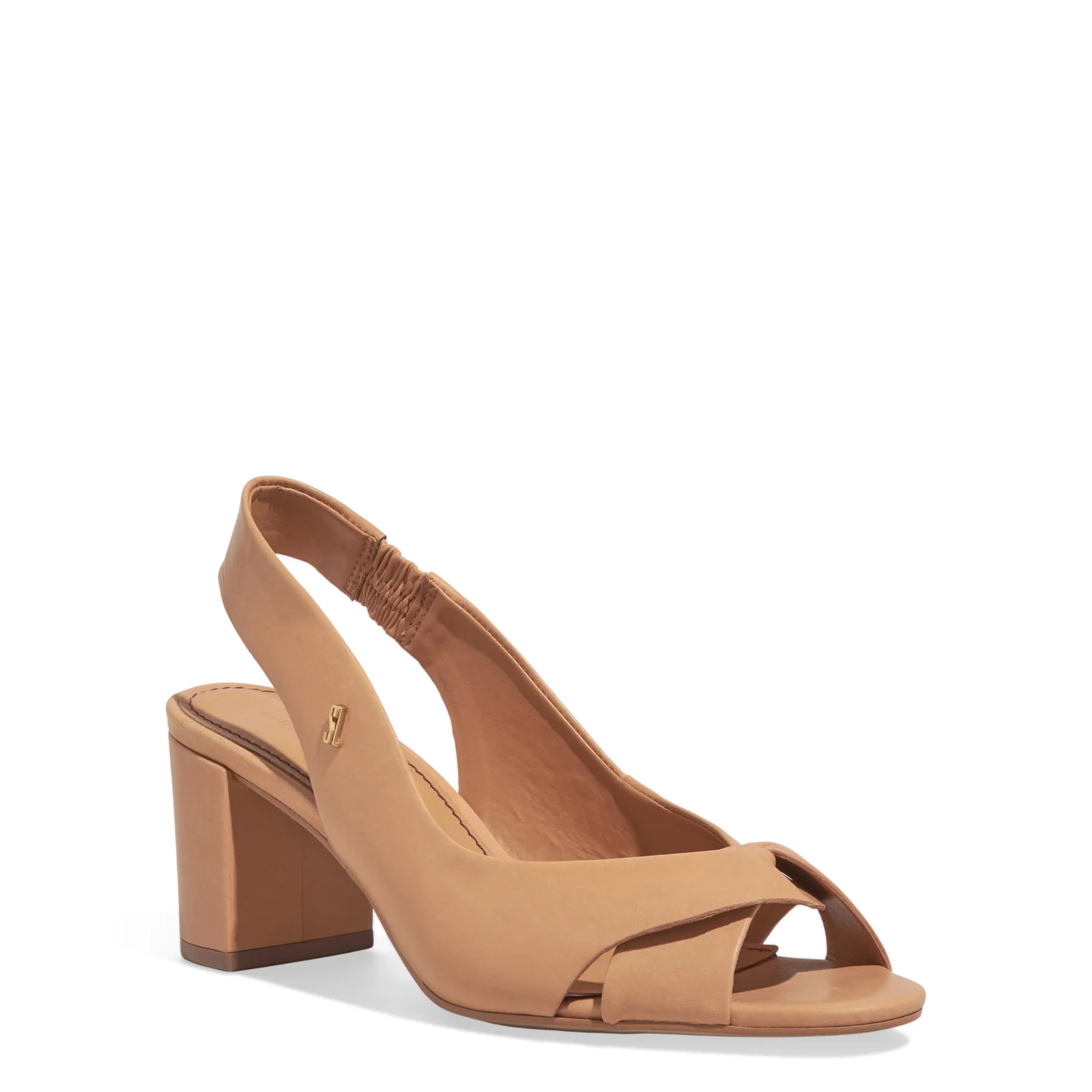 Peep Toe Slingback Couro Salto Bloco Bege - vista 2 de 4