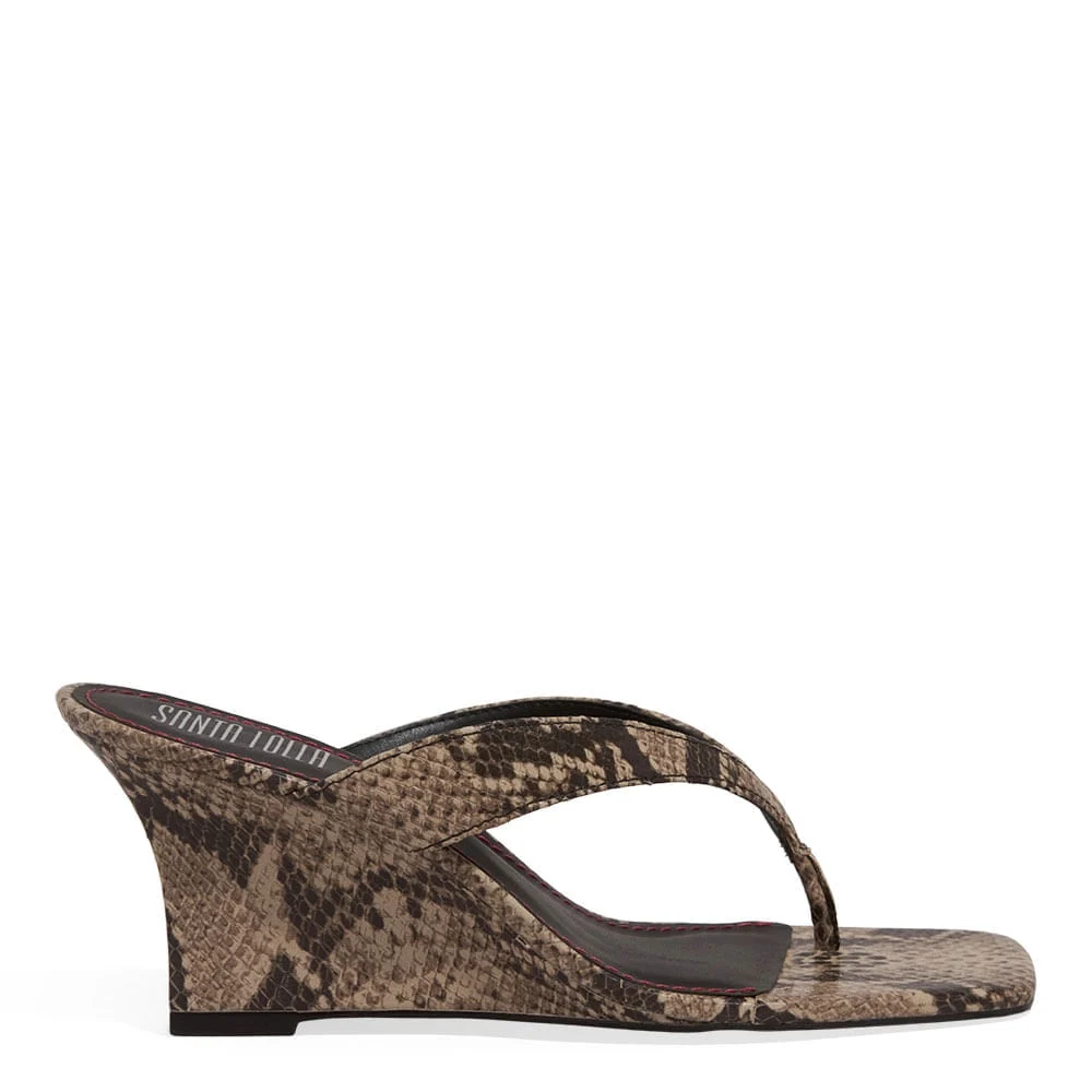 Mule Thong Couro Anabela Animal Print Cobra - vista 2 de 4