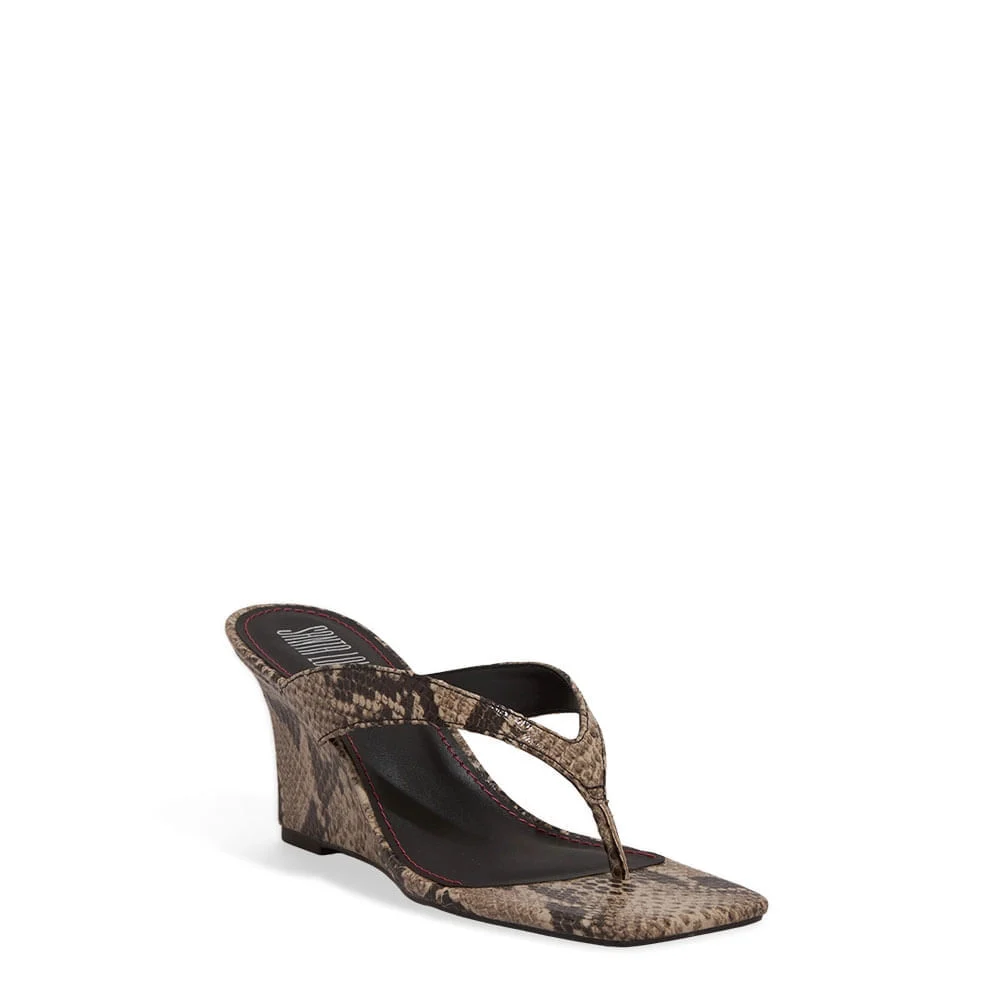 Mule Thong Couro Anabela Animal Print Cobra - vista 3 de 4