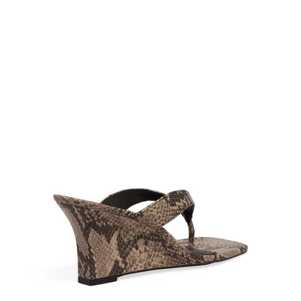 Mule Thong Couro Anabela Animal Print Cobra - vista 4 de 4
