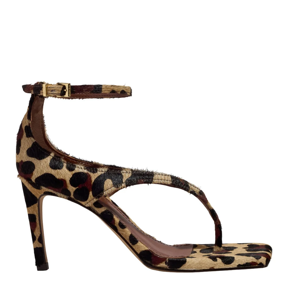 Sandália de Dedo Couro Pelo Estampa Animal Print Onça Salto Alto Fino - vista 1 de 4