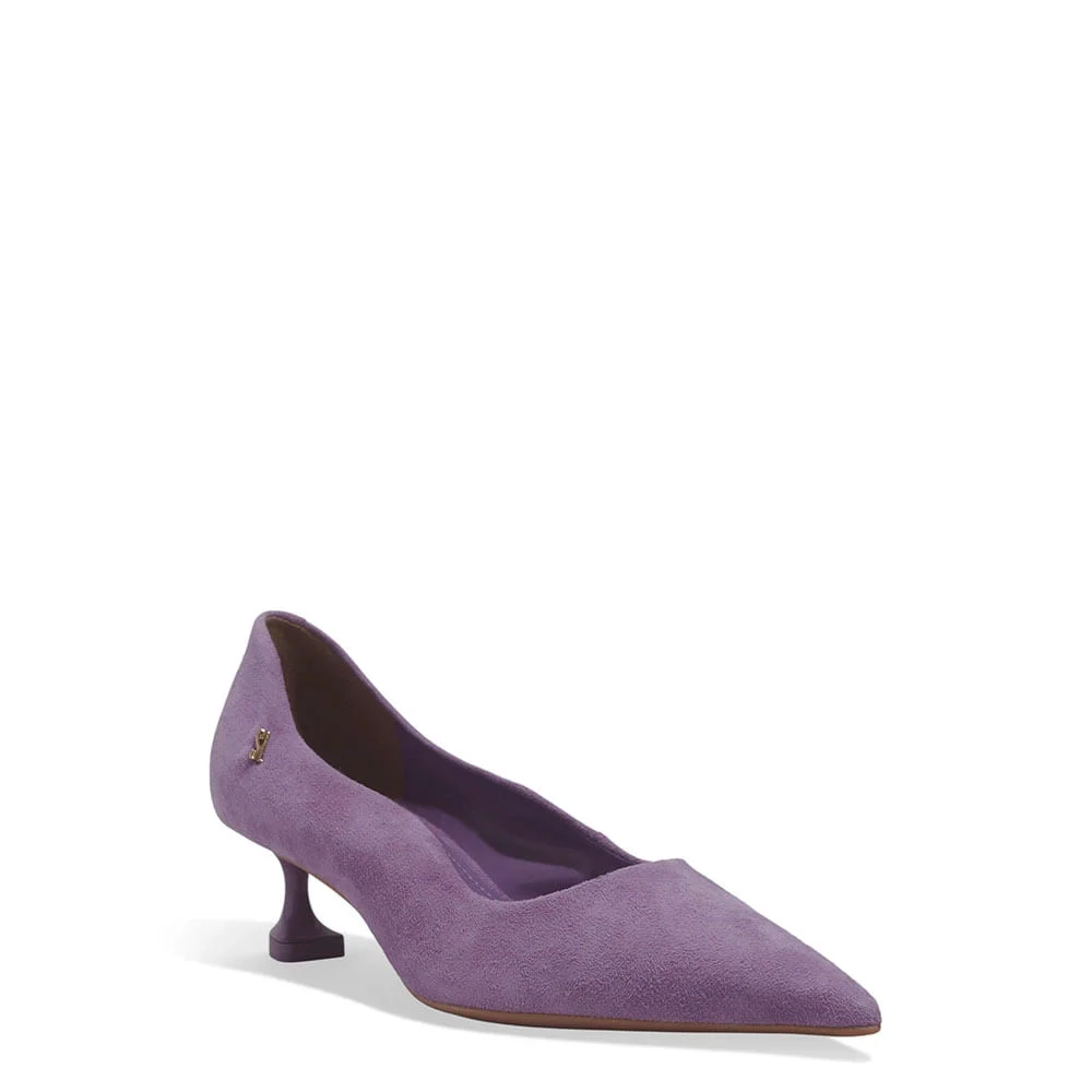 Scarpin Couro Camurça Salto Baixo Taça Roxo Malve - vista 2 de 4