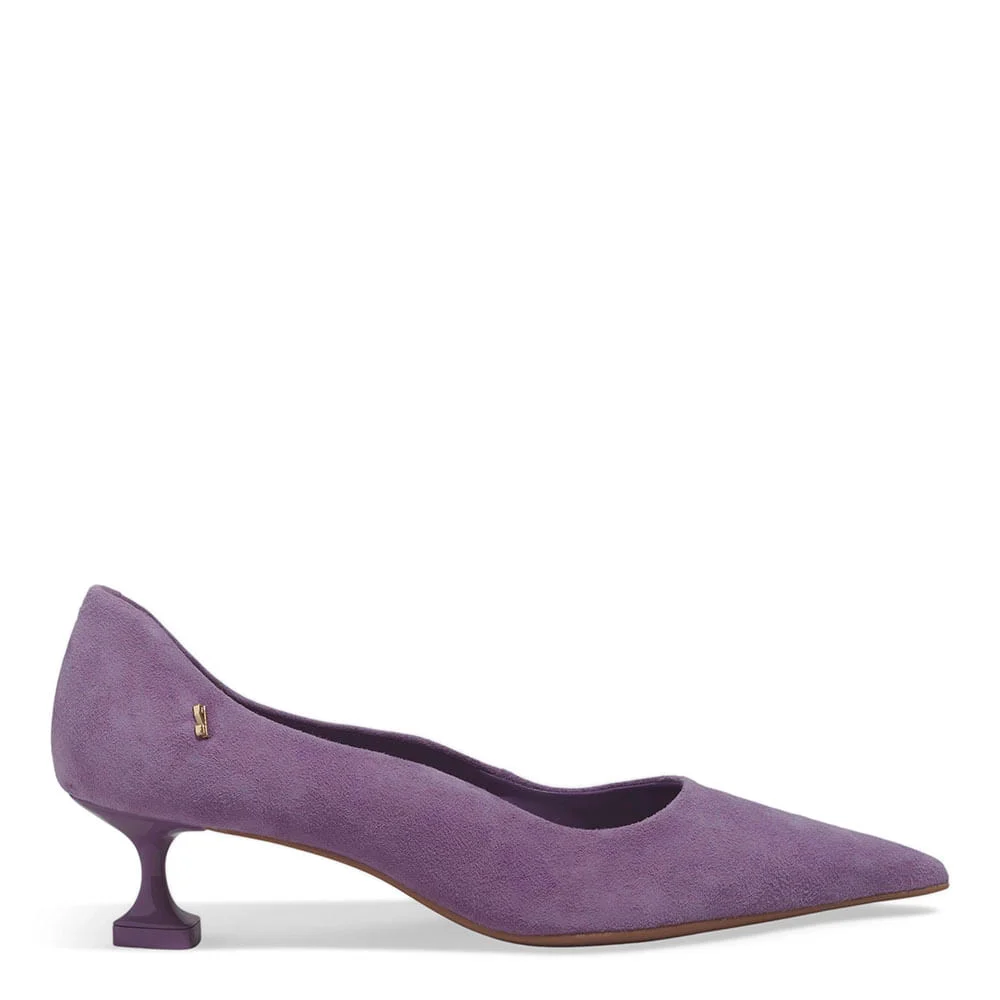 Scarpin Couro Camurça Salto Baixo Taça Roxo Malve - vista 3 de 4