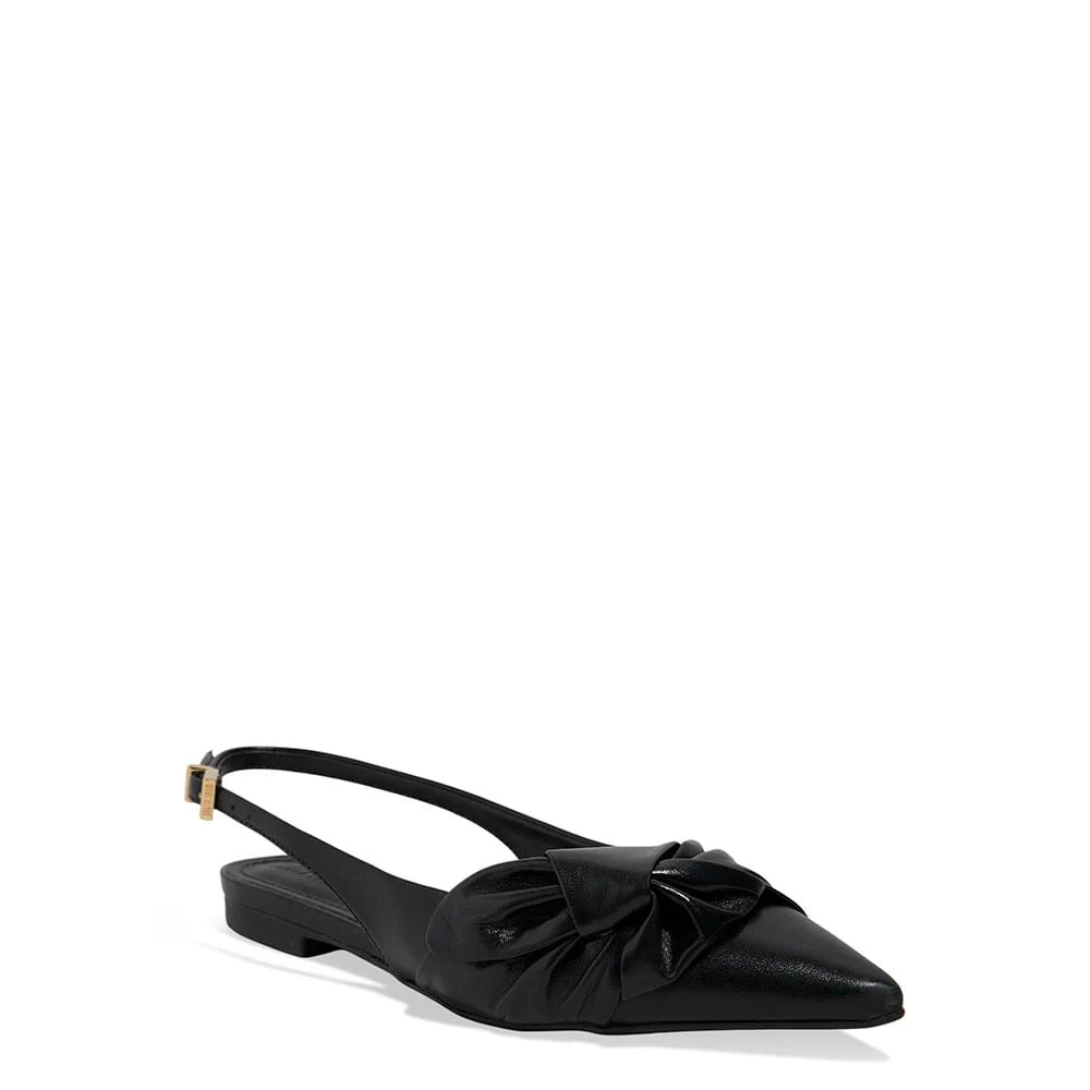 Sapatilha Slingback Couro Bico Fino Laço Preto - vista 2 de 6