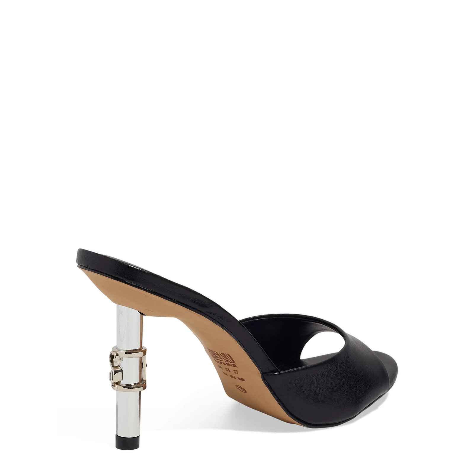 Mule Couro Confort Preto Salto Fino Metal - vista 4 de 5