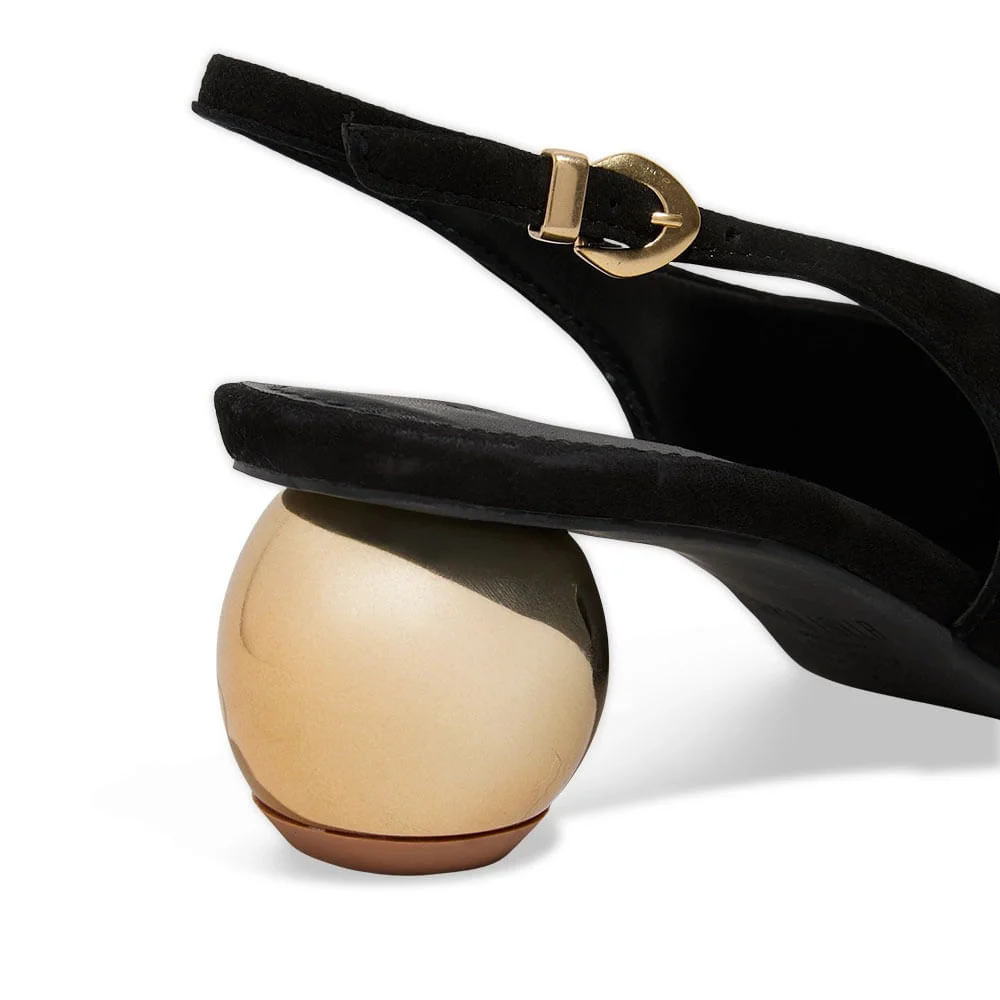 Scarpin Slingback Couro Camurça Salto Esfera Preto - vista 5 de 5
