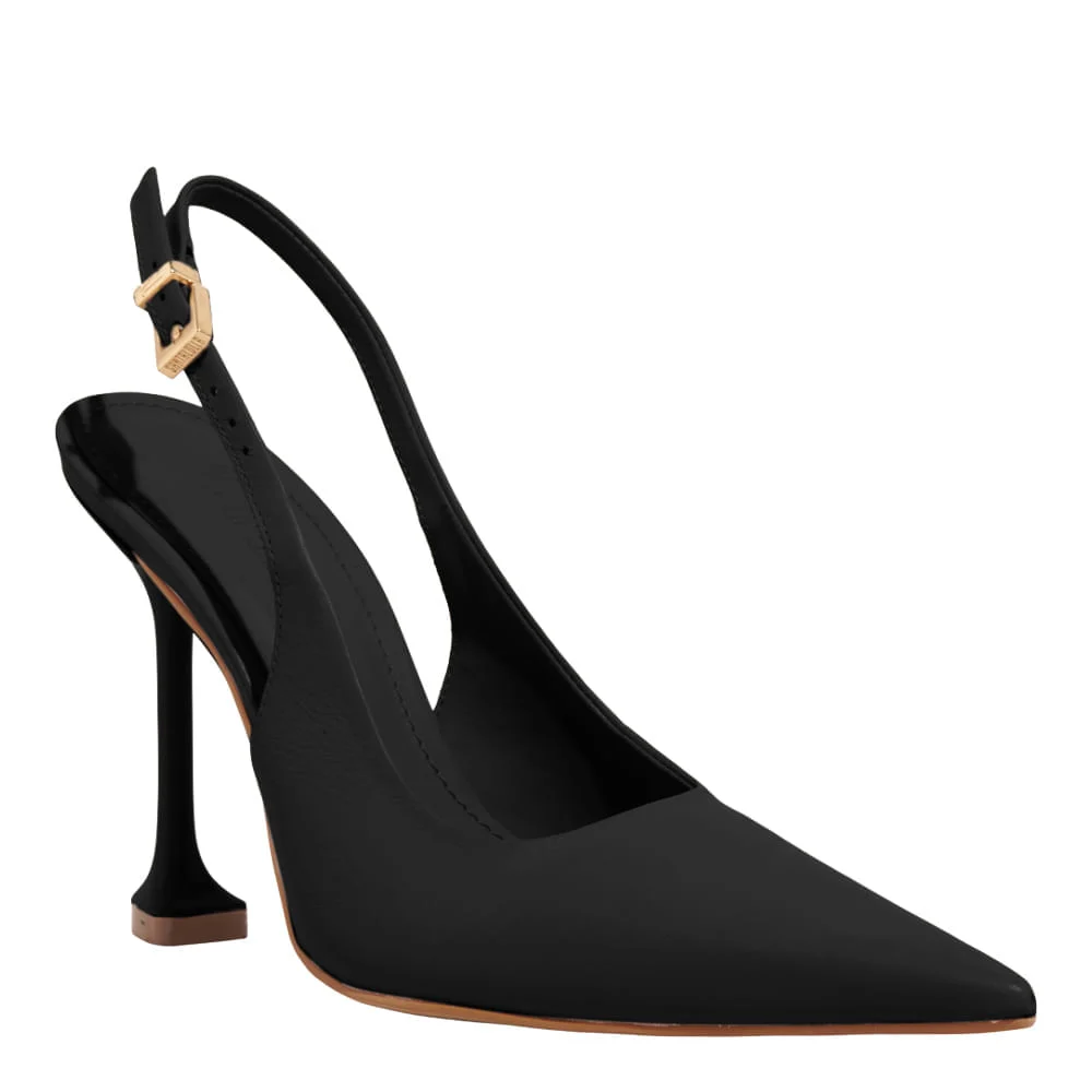 Scarpin Slingback Couro Salto Alto Taça Preto - vista 2 de 3
