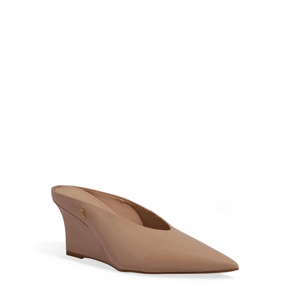 Scarpin Mule Couro Pelica Anabela Bege - vista 2 de 3