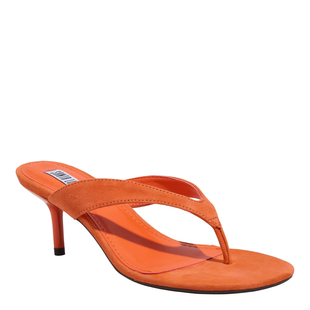 Mule de Dedo Couro Camurça Premium Laranja Pomelo Salto Fino - vista 2 de 3