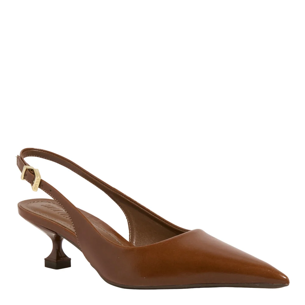 Scarpin Slingback Couro Confort Salto Baixo Marrom Terracota - vista 2 de 4