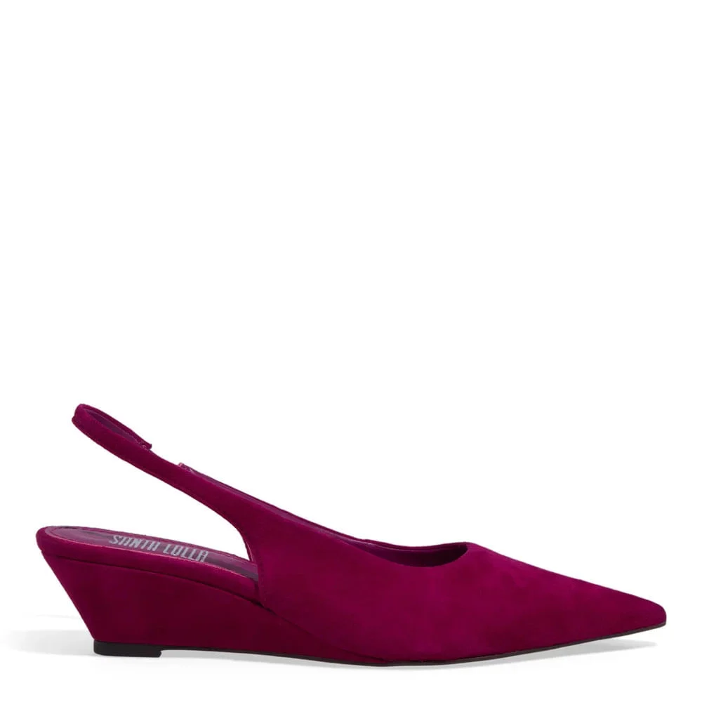 Scarpin Slingback Couro Camurça Rosa Pink Anabela - vista 1 de 3