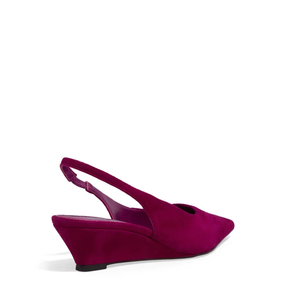 Scarpin Slingback Couro Camurça Rosa Pink Anabela - vista 3 de 3