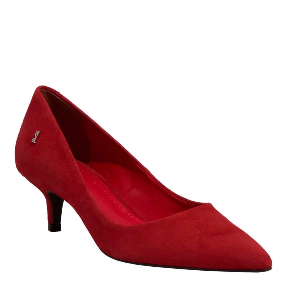 Scarpin Couro Nobuck Vermelho Salto Baixo - vista 2 de 3