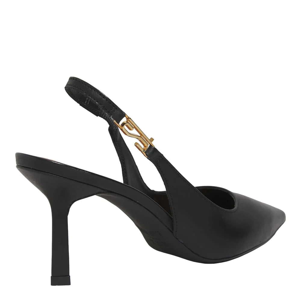 Scarpin Slingback Couro Pelica Soft Preto Salto Fino - vista 3 de 3