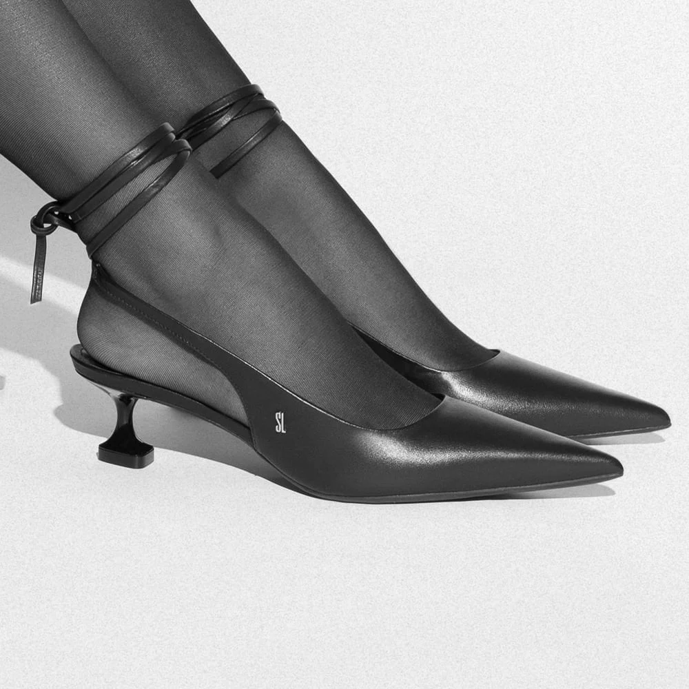 Scarpin Slingback Couro Pelica Salto Baixo Taça Marrom Doce De Leite - vista 4 de 4