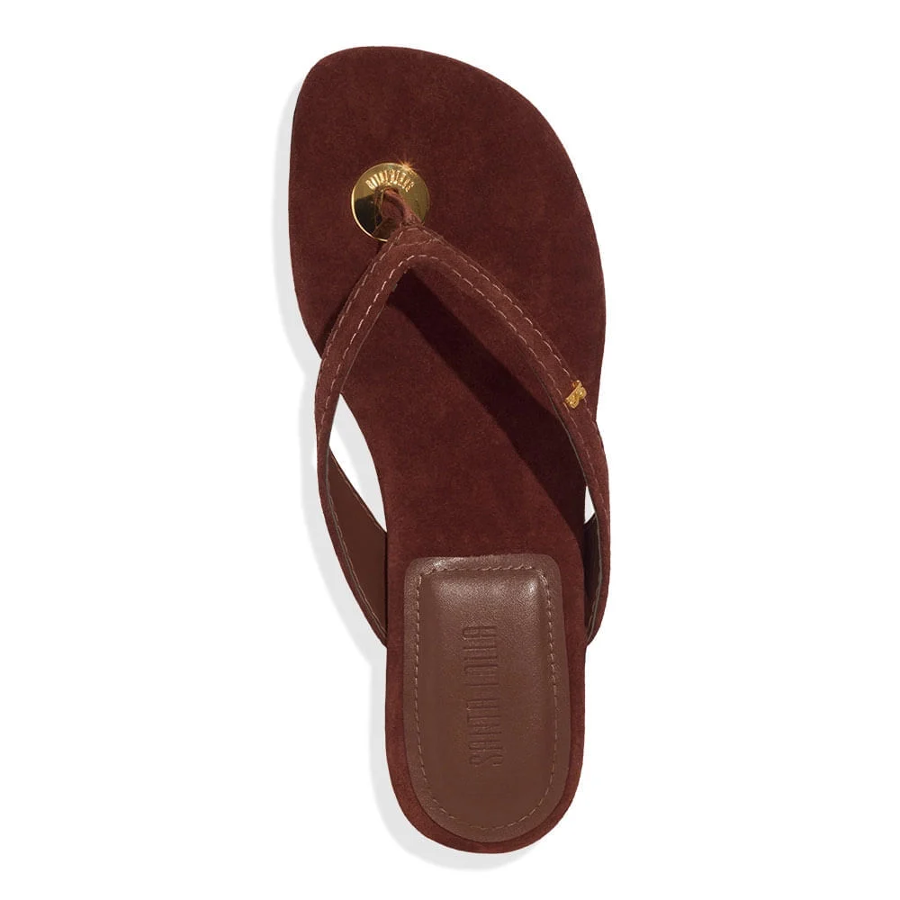 Rasteira Thong Couro Camurça Marrom Terracota - vista 4 de 4