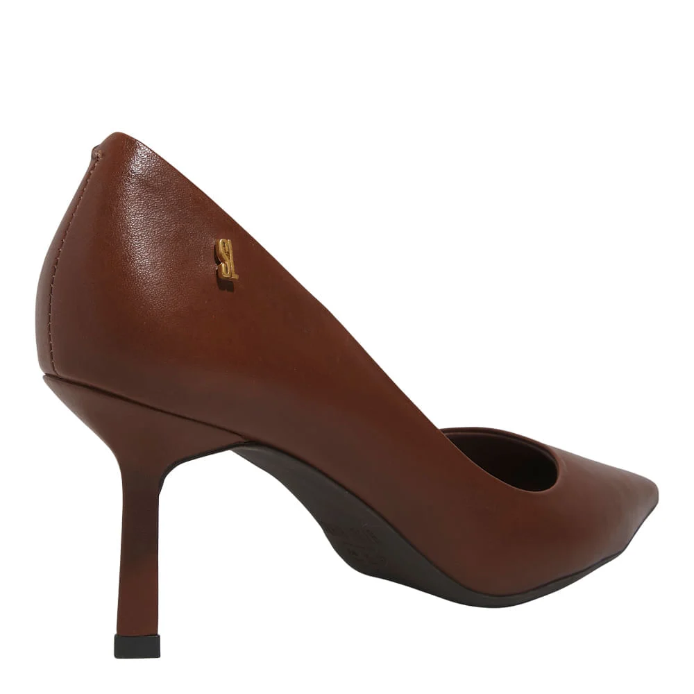 Scarpin Couro Pelica Soft Marrom Terracota Bico Fino - vista 3 de 3