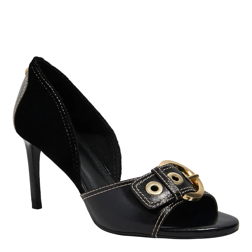 Peep Toe Couro Confort Preto Salto Alto Fino - vista 2 de 5