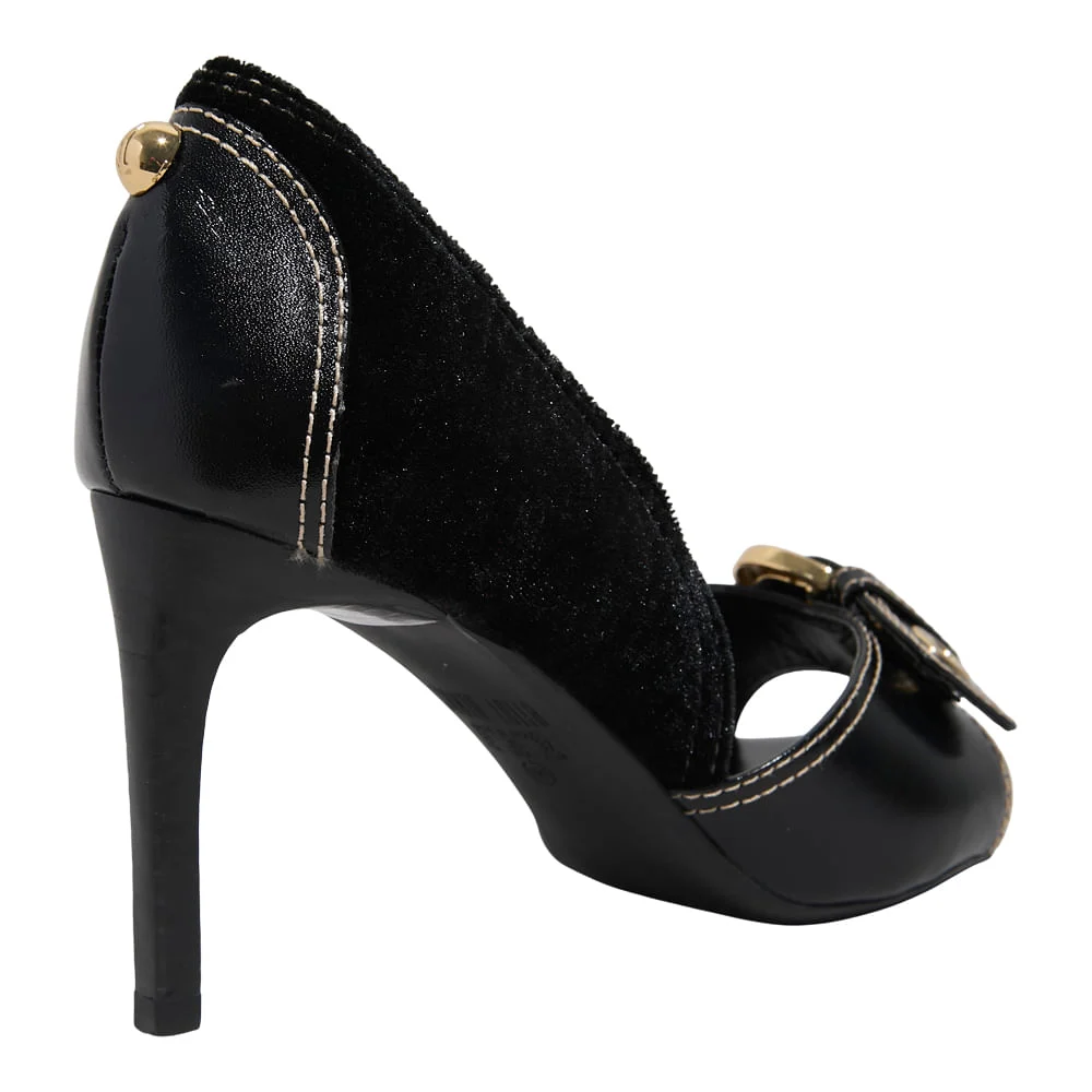 Peep Toe Couro Confort Preto Salto Alto Fino - vista 3 de 5