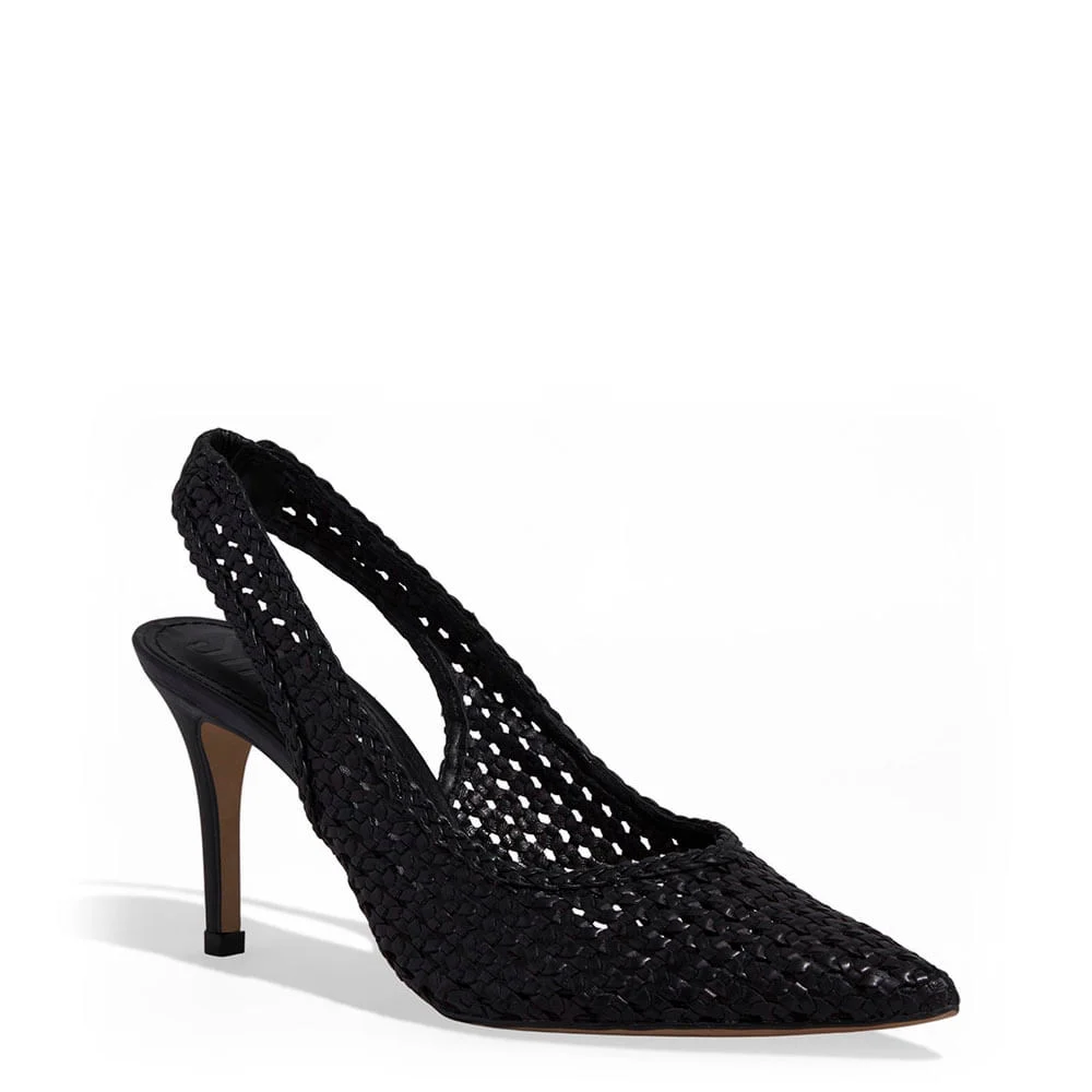 Scarpin Slingback Palha Preto Vazado - vista 2 de 3