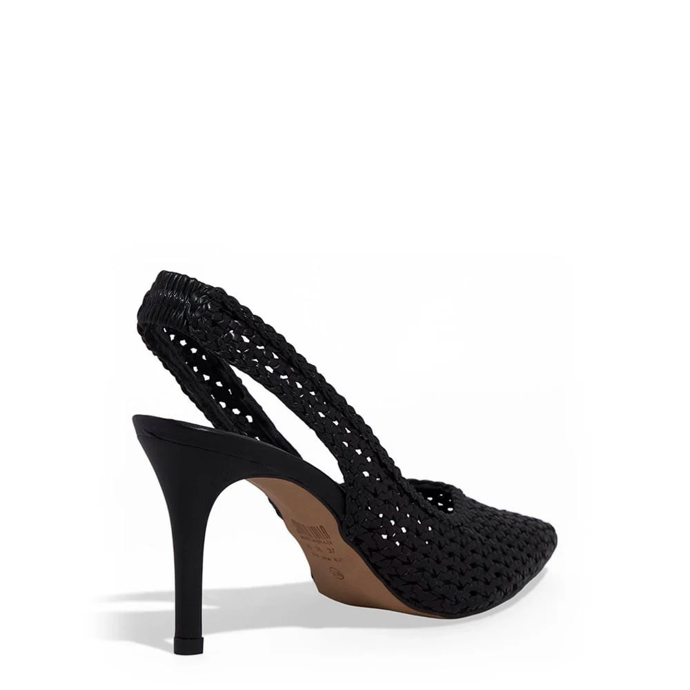 Scarpin Slingback Palha Preto Vazado - vista 3 de 3