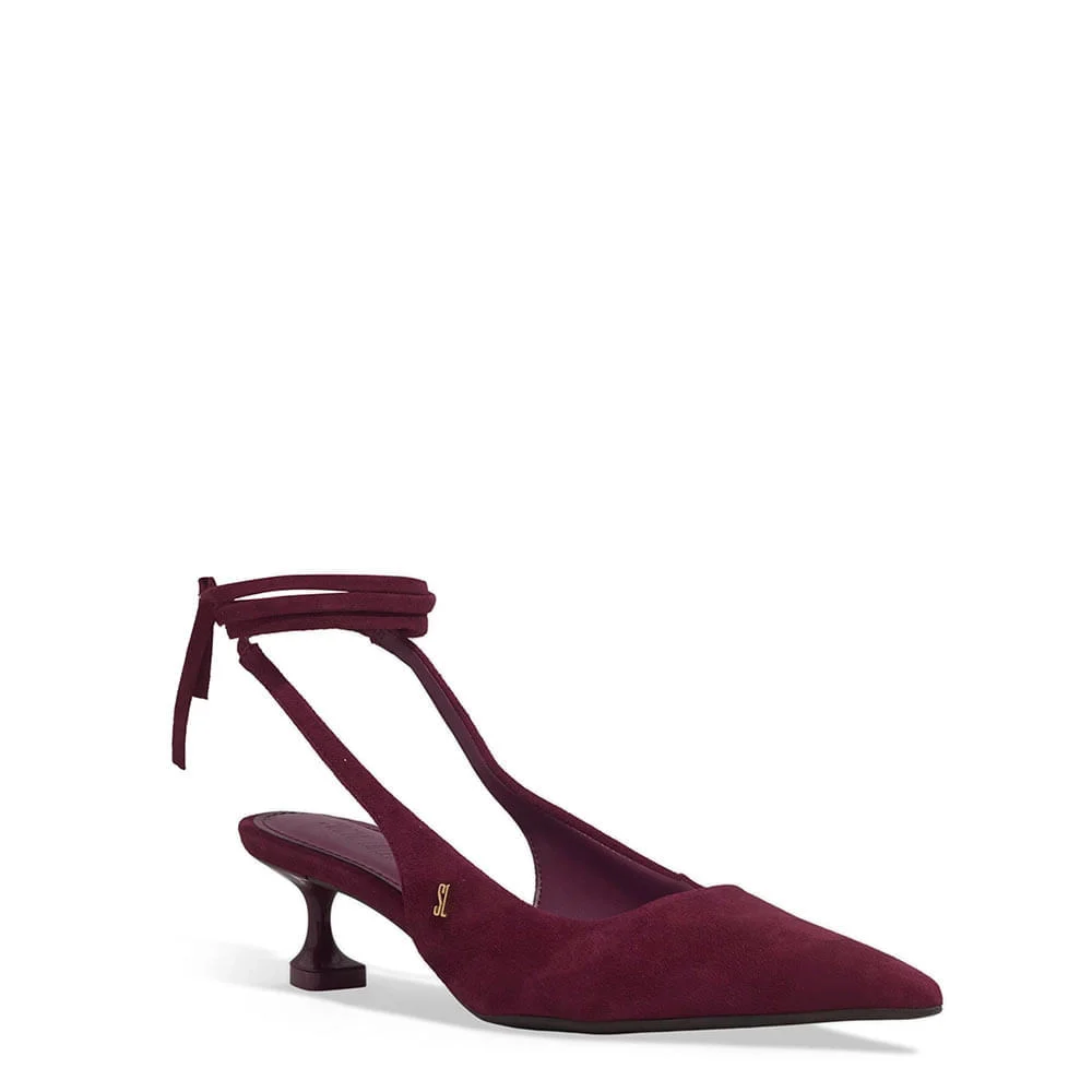 Scarpin Slingback Couro Camurça Salto Baixo Taça Roxo Beterraba - vista 2 de 3