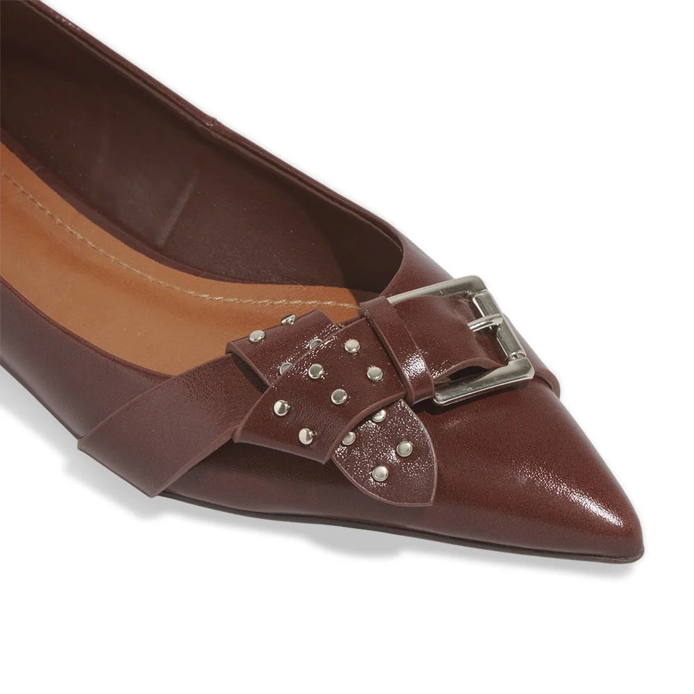 Sapatilha Couro Marrom Dark Bico Fino Fivela - vista 3 de 6