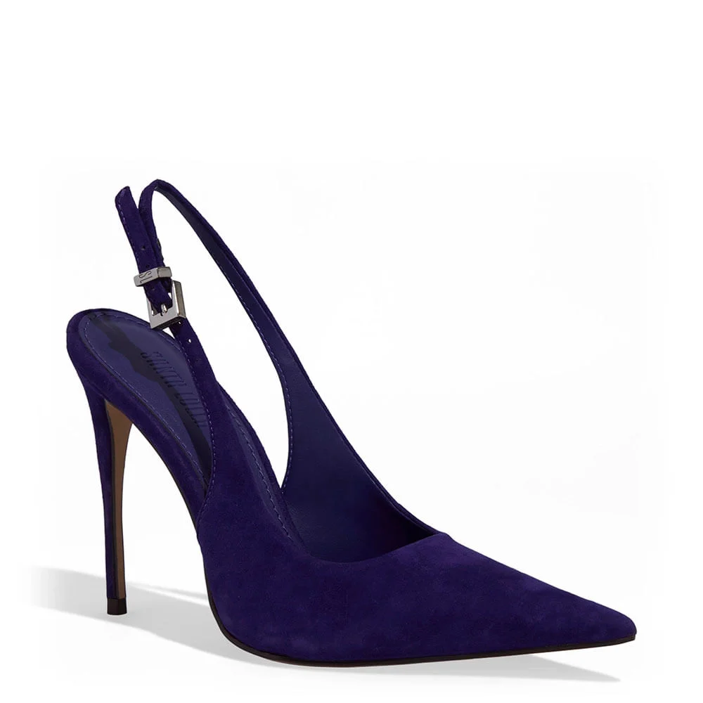 Scarpin Slingback Couro Camurça Roxo Salto Agulha - vista 2 de 3