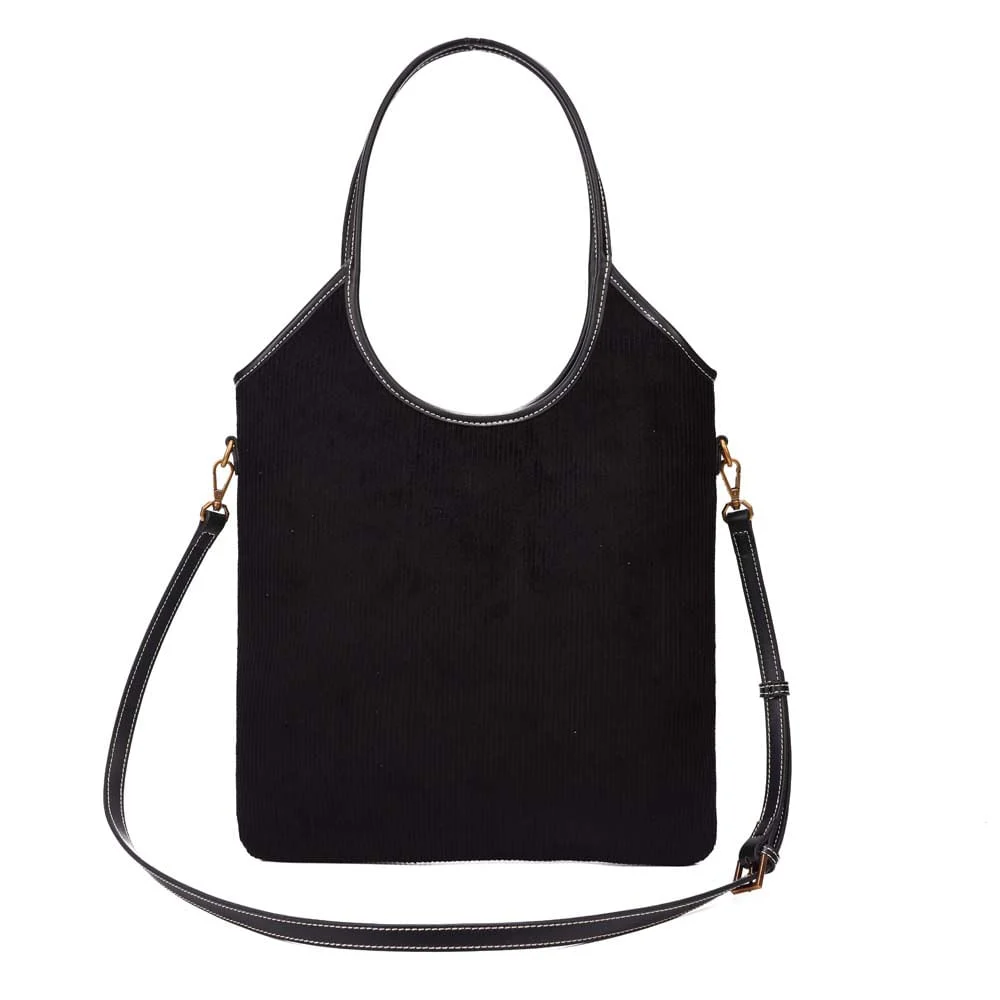 Bolsa Shopper Grande Veludo Cotelê Preto - vista 5 de 7