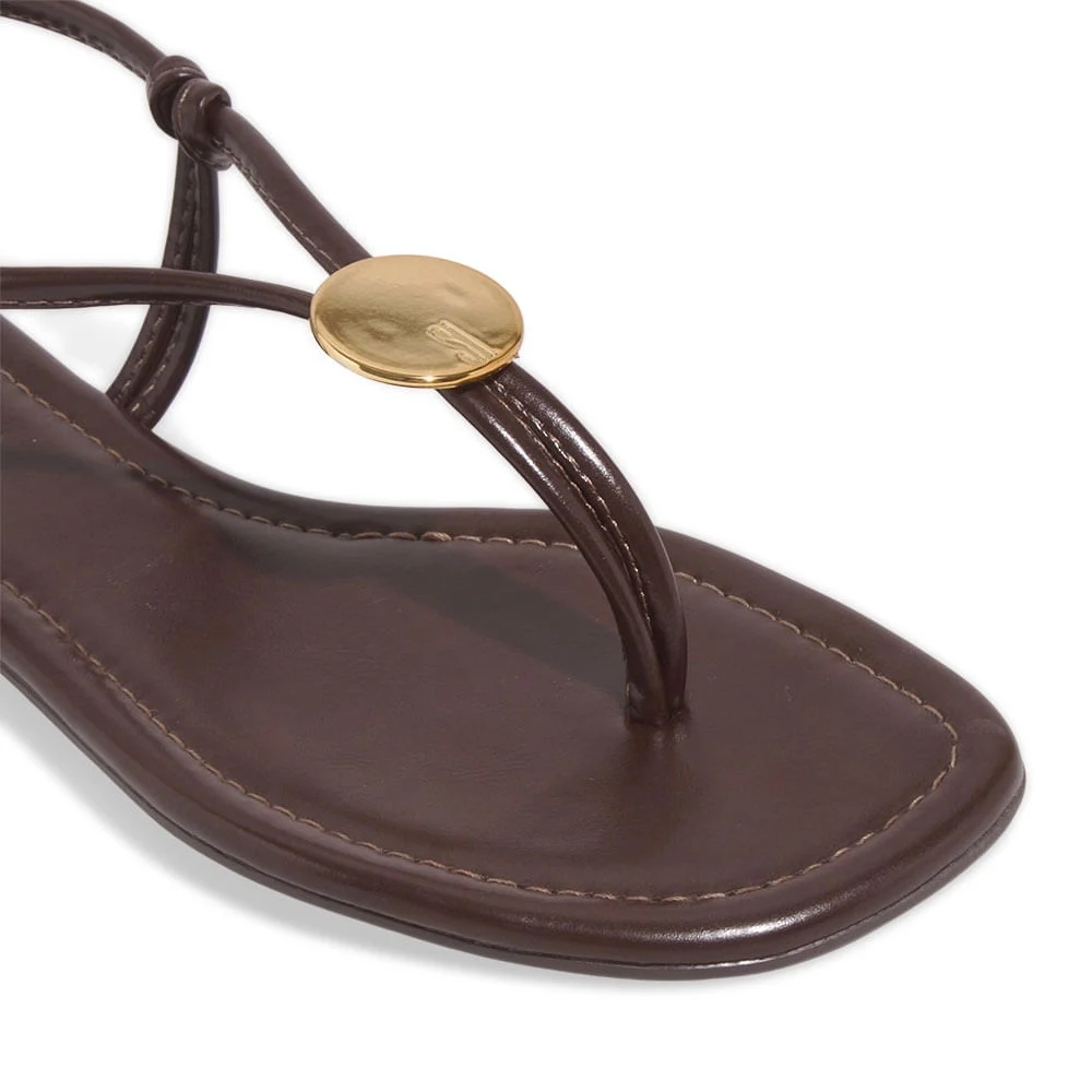 Rasteira Napa Pu Marrom Brownie Tiras Metal - vista 3 de 6