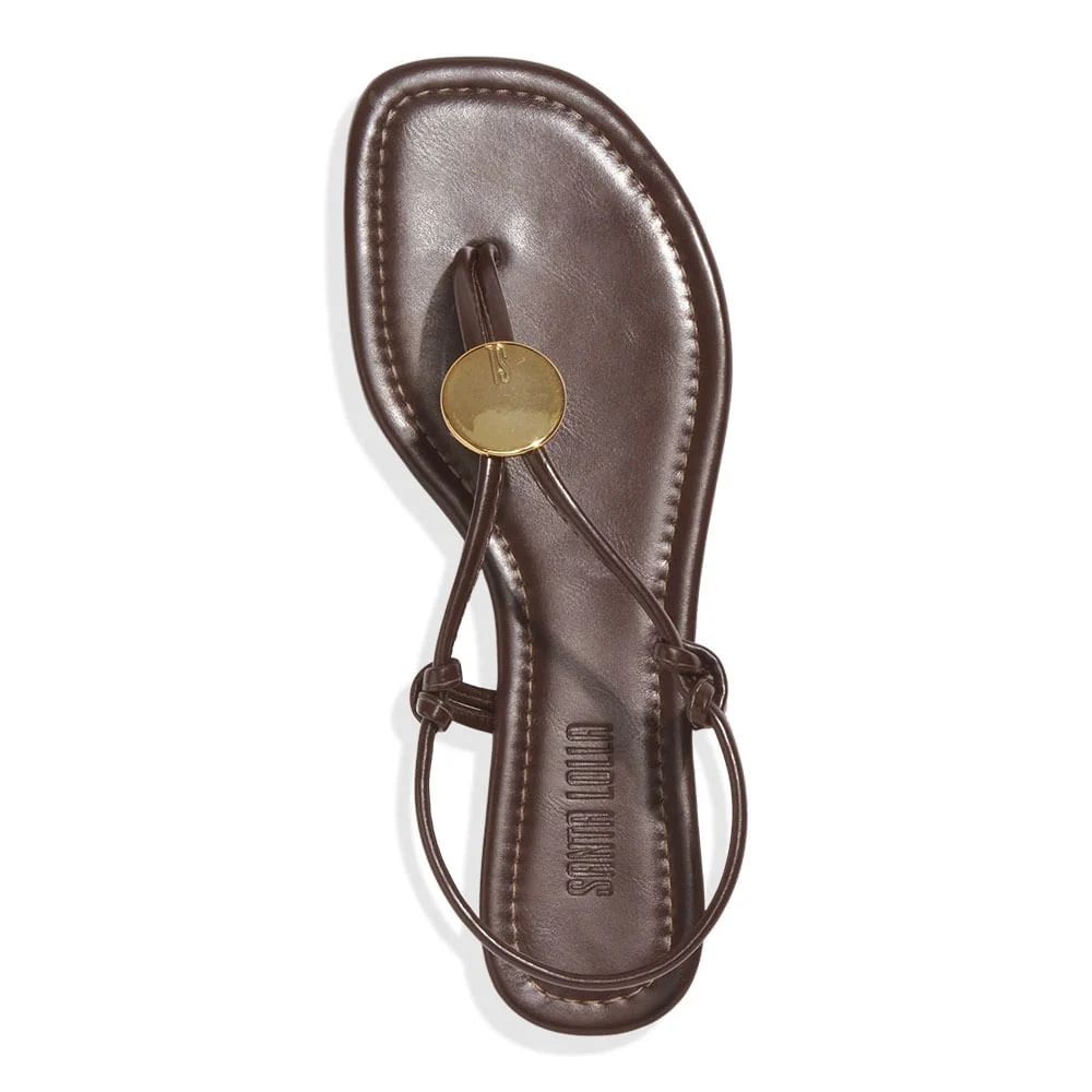 Rasteira Napa Pu Marrom Brownie Tiras Metal - vista 4 de 6