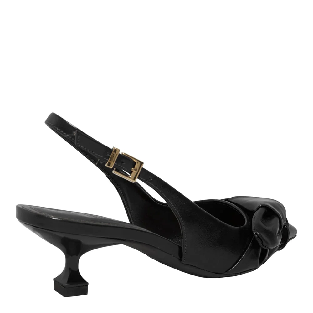 Scarpin Laço Couro Confort Preto Bico Fino Salto Baixo - vista 3 de 4