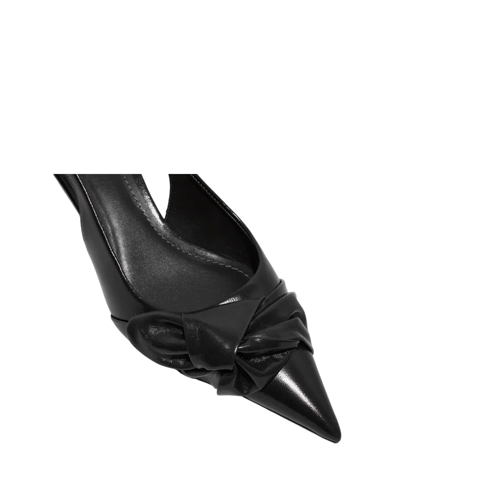 Scarpin Laço Couro Confort Preto Bico Fino Salto Baixo - vista 4 de 4